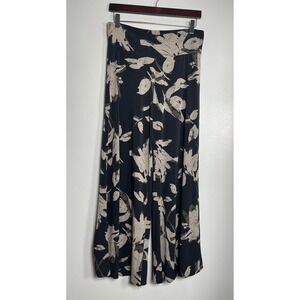 CLARA SUNWOO Floral Wide Leg Palazzo Pants Black Medium Stretch
